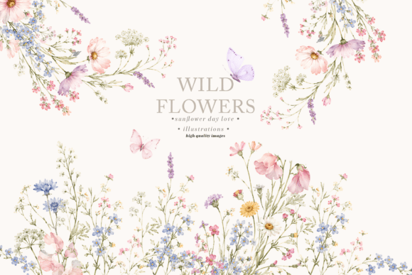 Download Wildflowers Butterflies Frame Clipart - Lower Collection